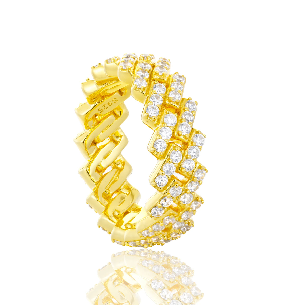 Iced Cuban Band Ring | White Gold & Classic Gold