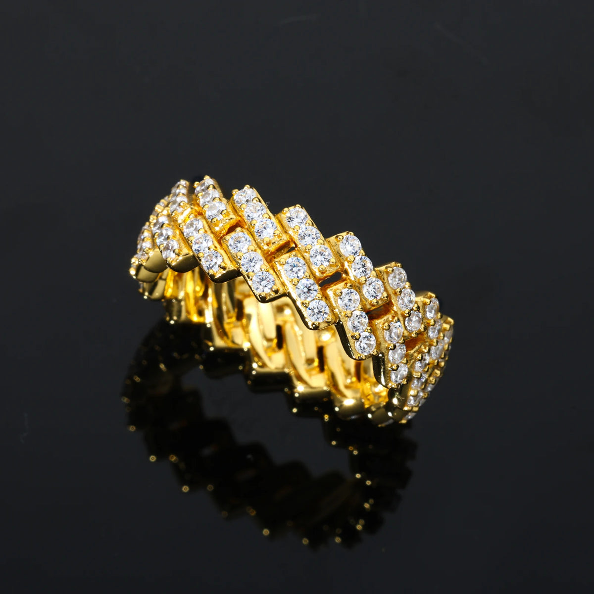 Iced Cuban Band Ring | White Gold & Classic Gold