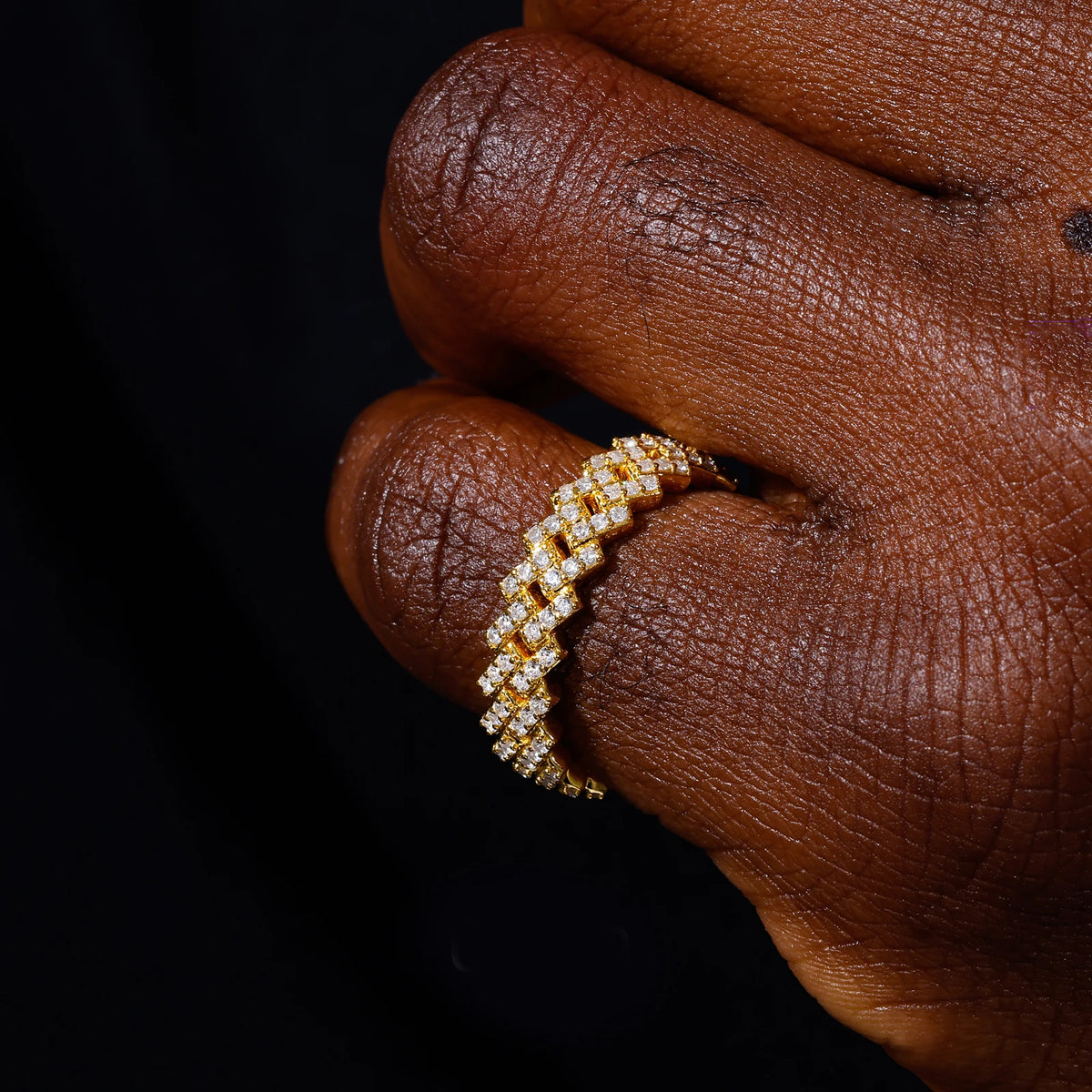 Iced Cuban Band Ring | White Gold & Classic Gold