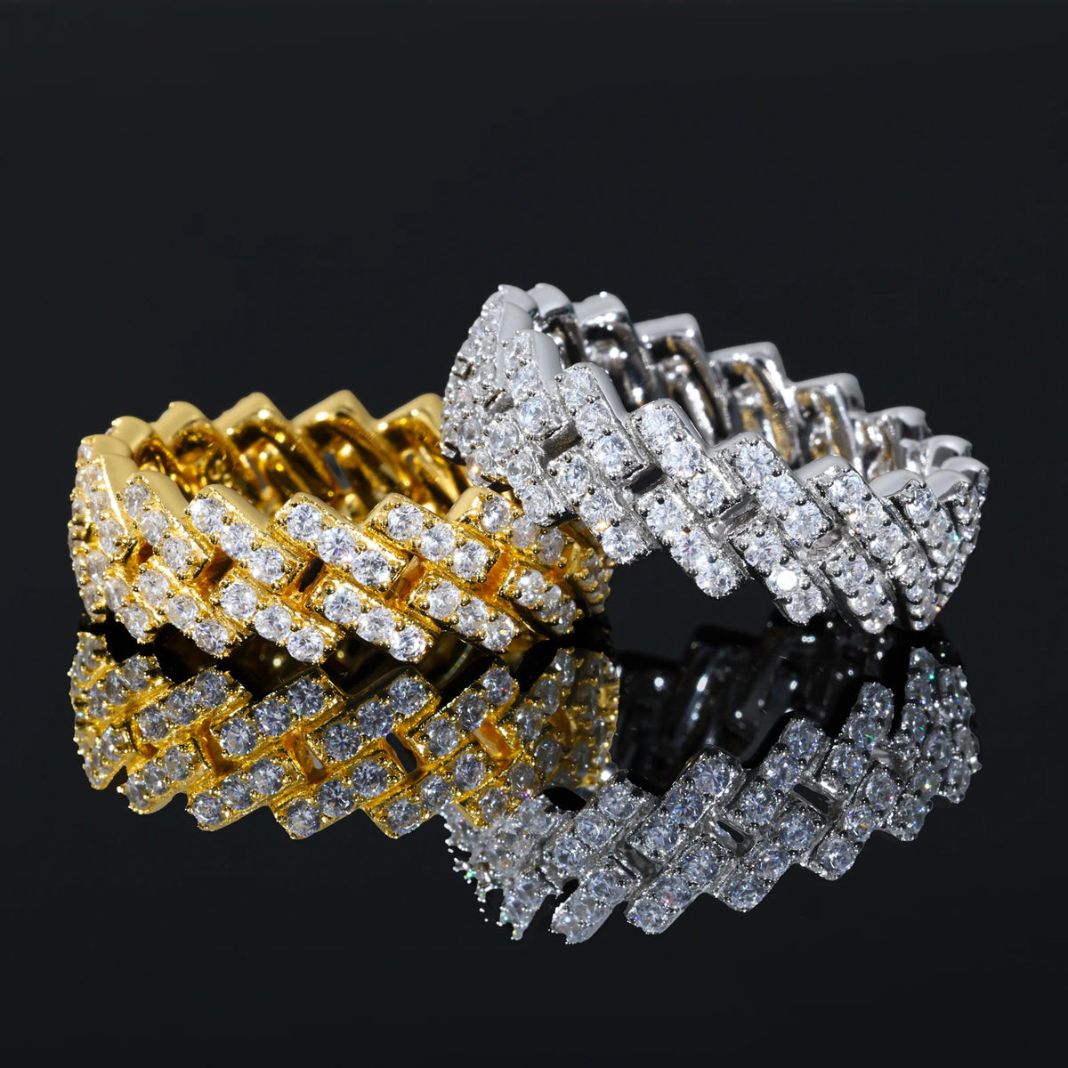 Iced Cuban Band Ring | White Gold & Classic Gold