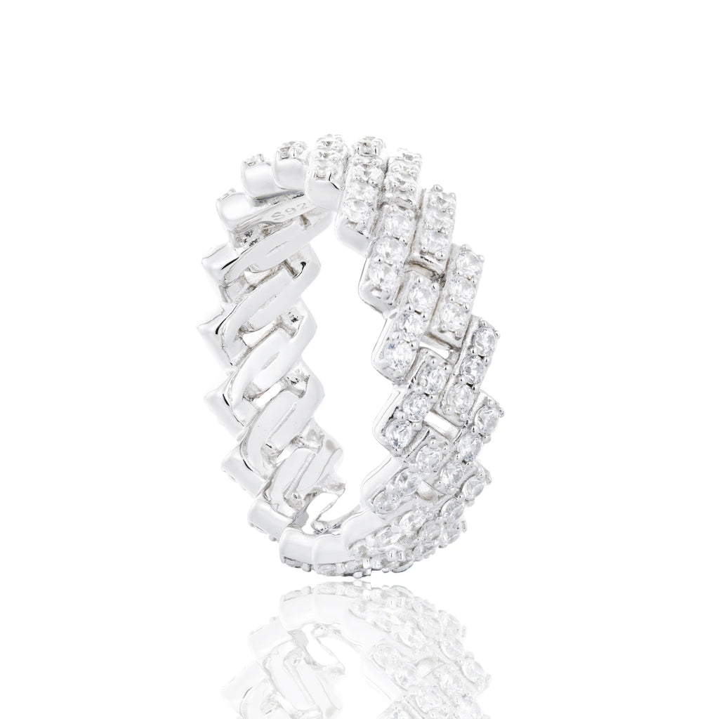 Iced Cuban Band Ring | White Gold & Classic Gold